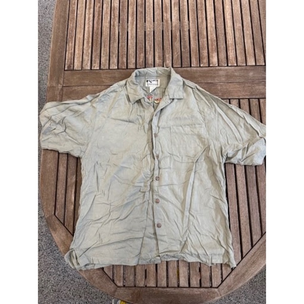 Vintage Island Republic Mystic Temple Rayon Resort Shirt Men's Large Olive Green